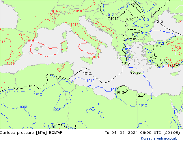 pressão do solo ECMWF Ter 04.06.2024 06 UTC