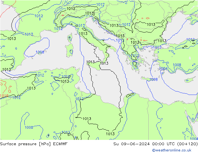 Surface pressure ECMWF Su 09.06.2024 00 UTC