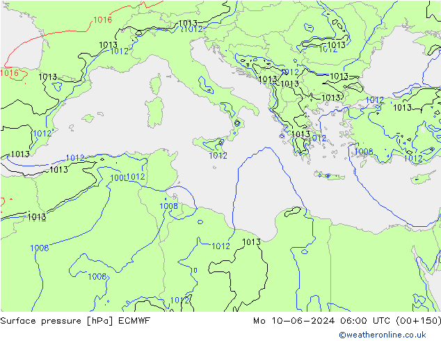 Presión superficial ECMWF lun 10.06.2024 06 UTC