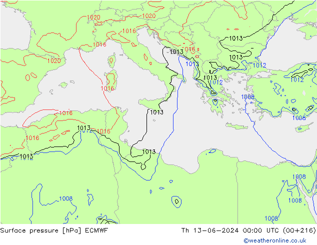 pressão do solo ECMWF Qui 13.06.2024 00 UTC