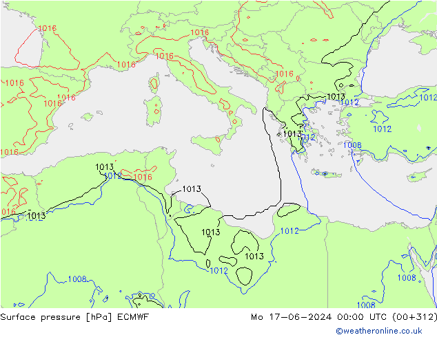 pressão do solo ECMWF Seg 17.06.2024 00 UTC