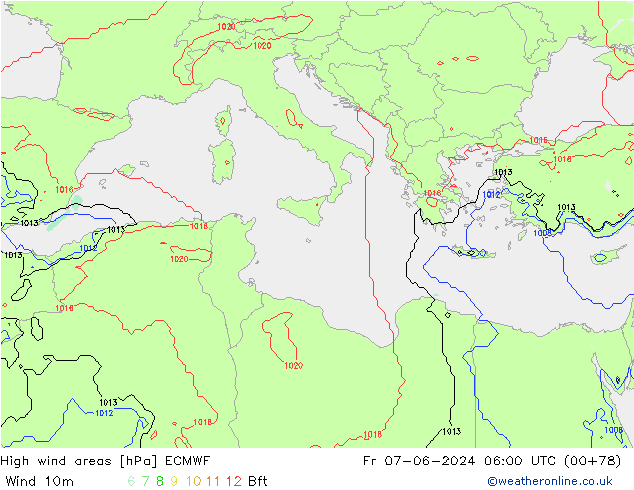 High wind areas ECMWF Fr 07.06.2024 06 UTC