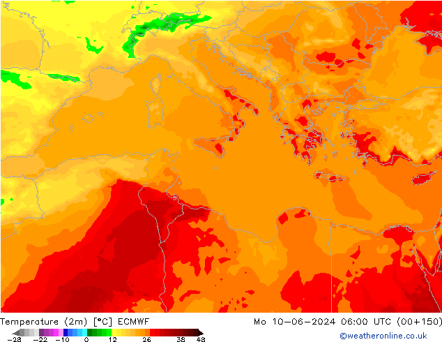 Temperatura (2m) ECMWF Seg 10.06.2024 06 UTC