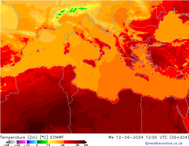 карта температуры ECMWF ср 12.06.2024 12 UTC