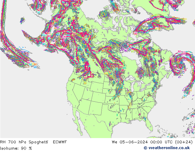 RH 700 hPa Spaghetti ECMWF We 05.06.2024 00 UTC