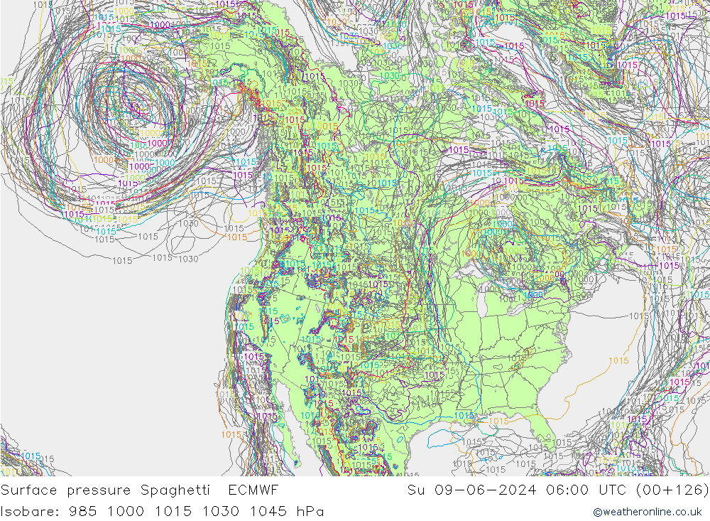 Bodendruck Spaghetti ECMWF So 09.06.2024 06 UTC