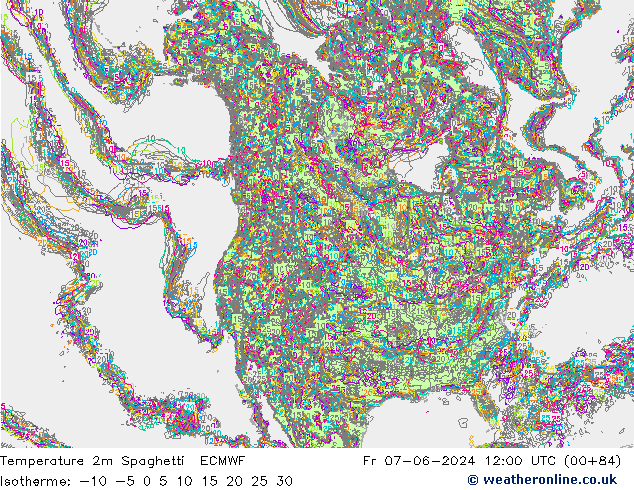 Temperature 2m Spaghetti ECMWF Pá 07.06.2024 12 UTC