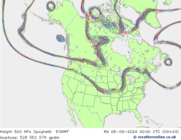 Height 500 hPa Spaghetti ECMWF St 05.06.2024 00 UTC