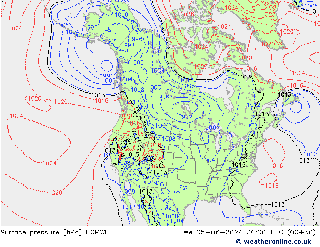 Luchtdruk (Grond) ECMWF wo 05.06.2024 06 UTC