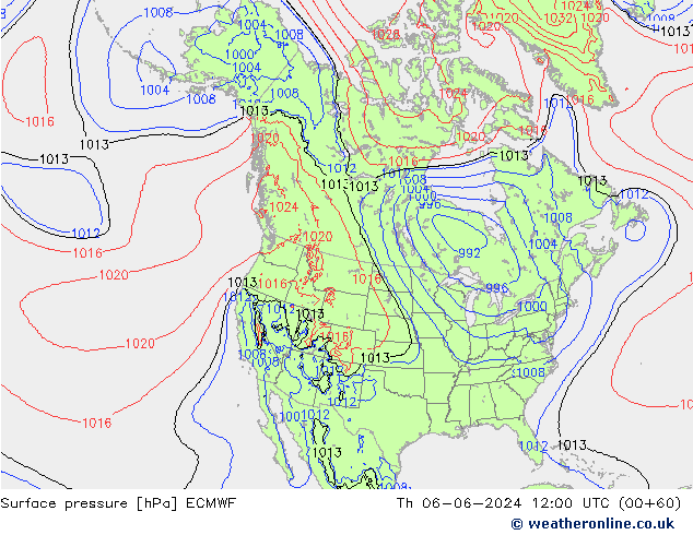 pressão do solo ECMWF Qui 06.06.2024 12 UTC