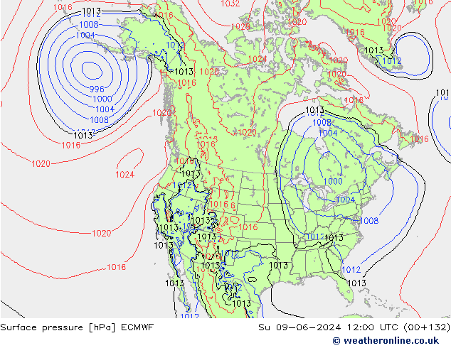 Pressione al suolo ECMWF dom 09.06.2024 12 UTC