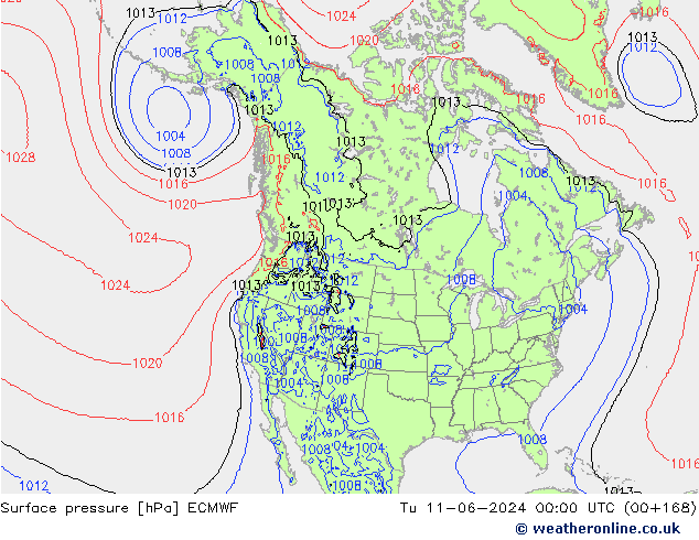 Surface pressure ECMWF Tu 11.06.2024 00 UTC