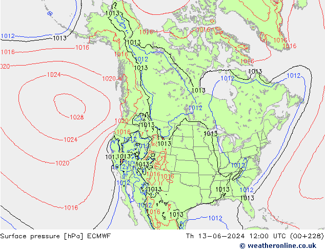 Atmosférický tlak ECMWF Čt 13.06.2024 12 UTC