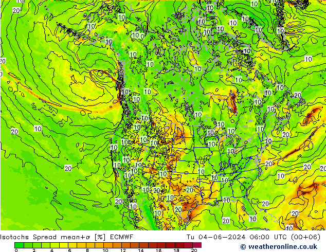 Isotachs Spread ECMWF Tu 04.06.2024 06 UTC