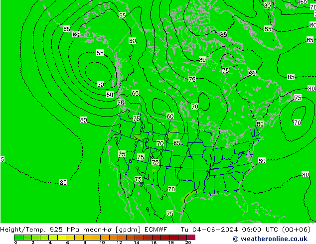 Height/Temp. 925 hPa ECMWF Tu 04.06.2024 06 UTC