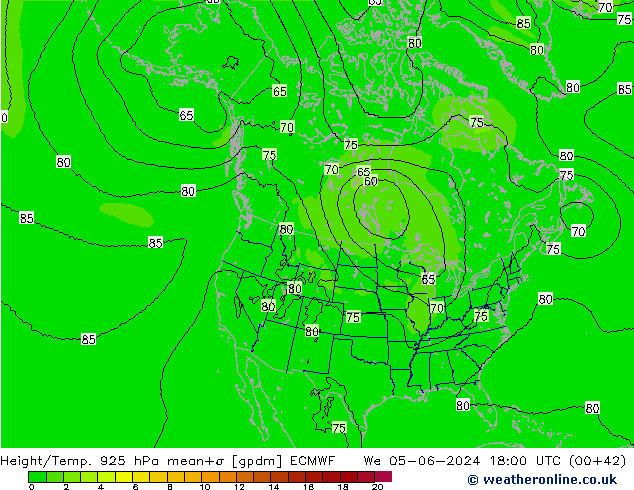 Height/Temp. 925 hPa ECMWF We 05.06.2024 18 UTC