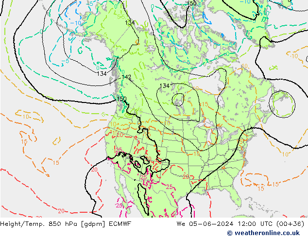 Height/Temp. 850 hPa ECMWF Mi 05.06.2024 12 UTC