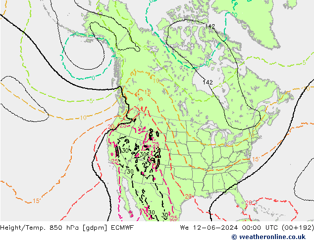 Height/Temp. 850 hPa ECMWF St 12.06.2024 00 UTC