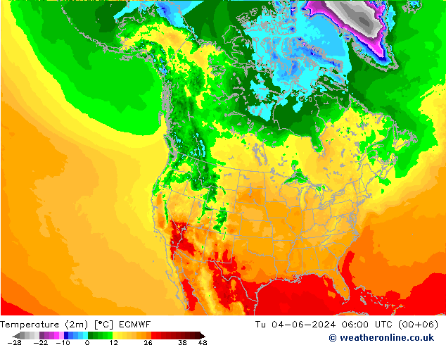 Temperature (2m) ECMWF Tu 04.06.2024 06 UTC