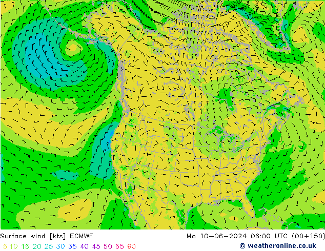 Surface wind ECMWF Mo 10.06.2024 06 UTC