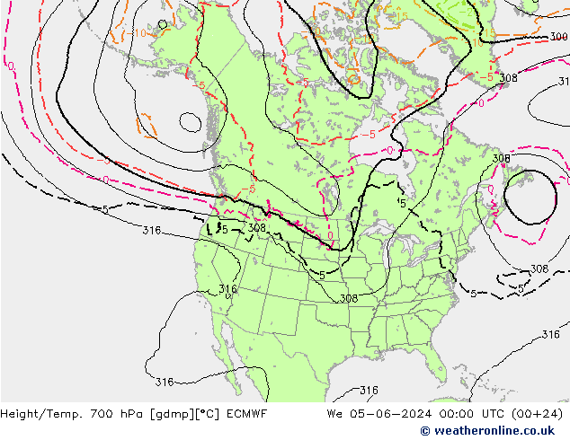 Height/Temp. 700 hPa ECMWF We 05.06.2024 00 UTC