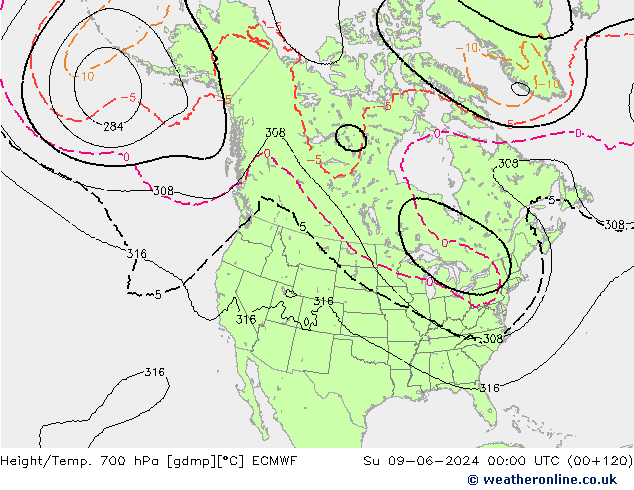 Height/Temp. 700 hPa ECMWF Dom 09.06.2024 00 UTC