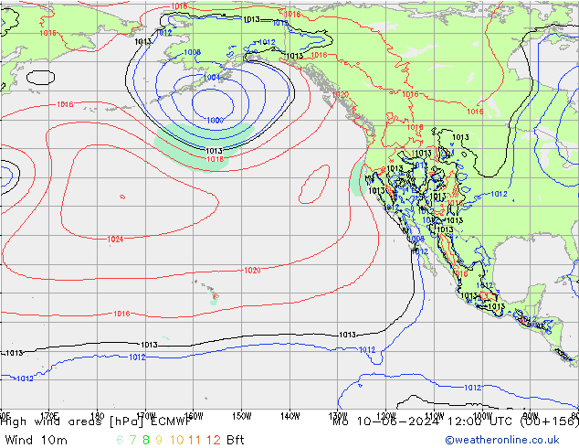 High wind areas ECMWF пн 10.06.2024 12 UTC