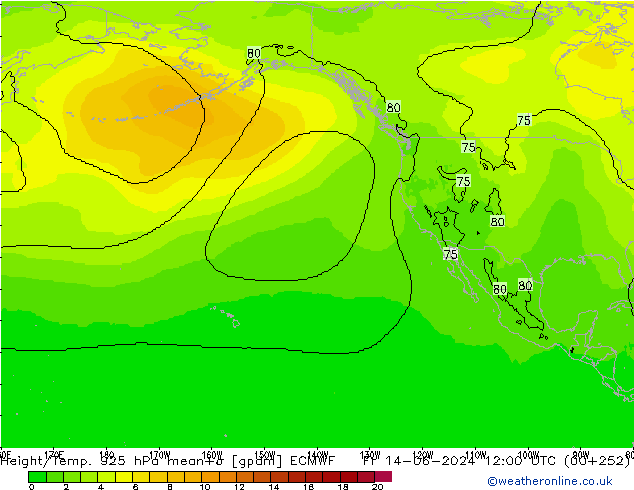 Geop./Temp. 925 hPa ECMWF vie 14.06.2024 12 UTC