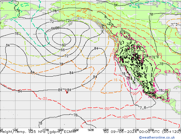 Height/Temp. 925 hPa ECMWF Dom 09.06.2024 00 UTC