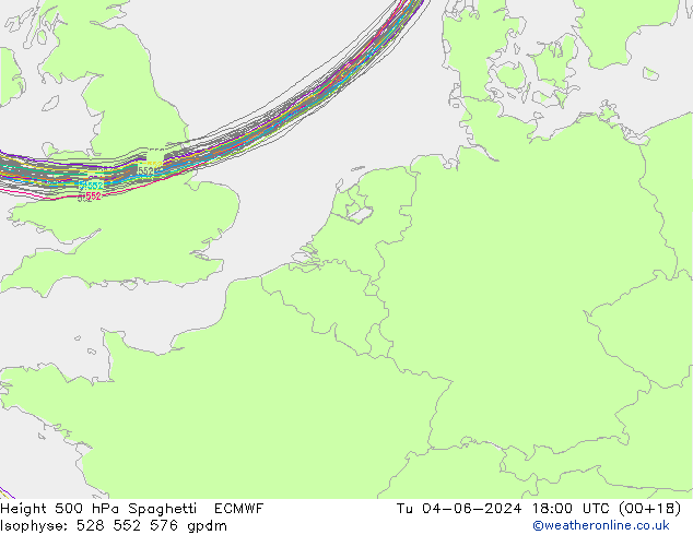 Height 500 гПа Spaghetti ECMWF вт 04.06.2024 18 UTC