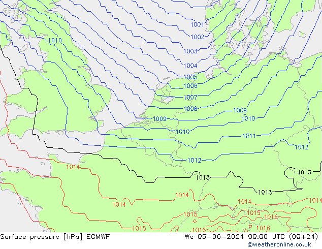 Luchtdruk (Grond) ECMWF wo 05.06.2024 00 UTC