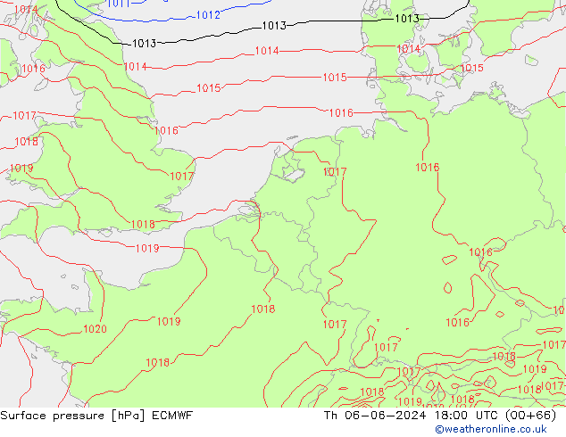 Luchtdruk (Grond) ECMWF do 06.06.2024 18 UTC