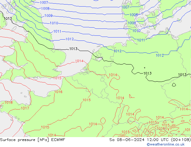 Surface pressure ECMWF Sa 08.06.2024 12 UTC