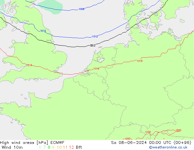 High wind areas ECMWF Sáb 08.06.2024 00 UTC