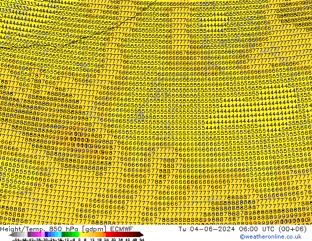 Yükseklik/Sıc. 850 hPa ECMWF Sa 04.06.2024 06 UTC