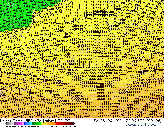 Height/Temp. 850 hPa ECMWF Sáb 08.06.2024 00 UTC