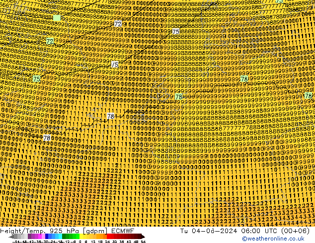 Height/Temp. 925 hPa ECMWF Út 04.06.2024 06 UTC