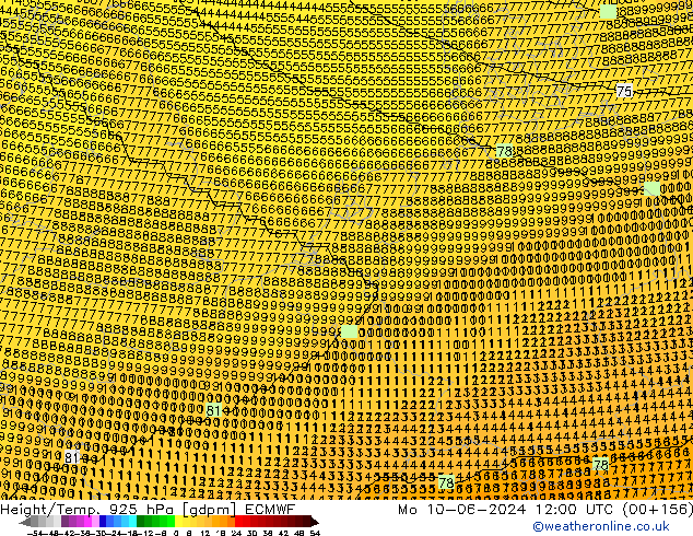 Height/Temp. 925 hPa ECMWF Mo 10.06.2024 12 UTC