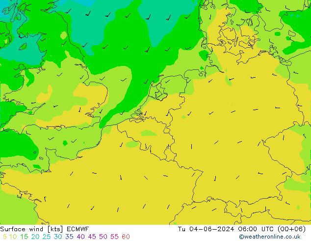 Bodenwind ECMWF Di 04.06.2024 06 UTC