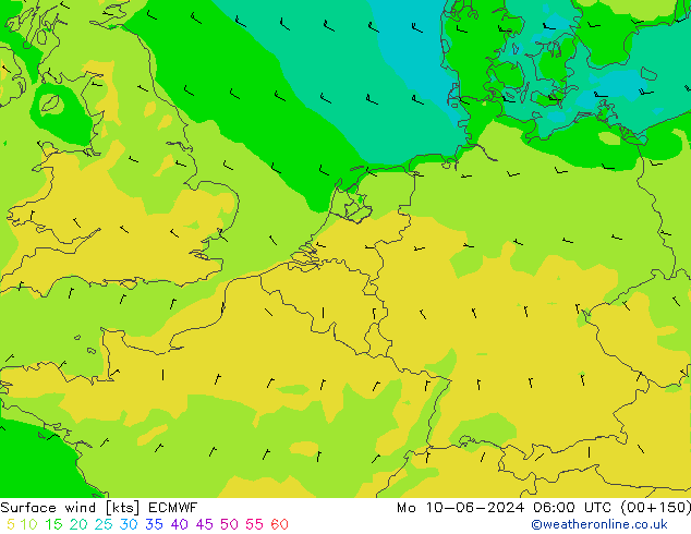 Bodenwind ECMWF Mo 10.06.2024 06 UTC