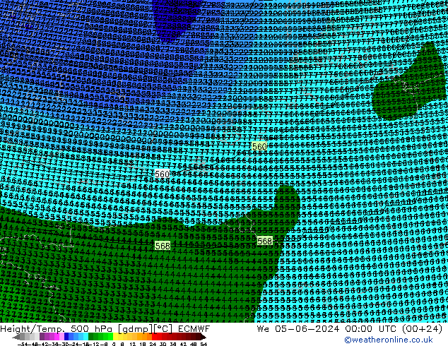 Height/Temp. 500 hPa ECMWF St 05.06.2024 00 UTC