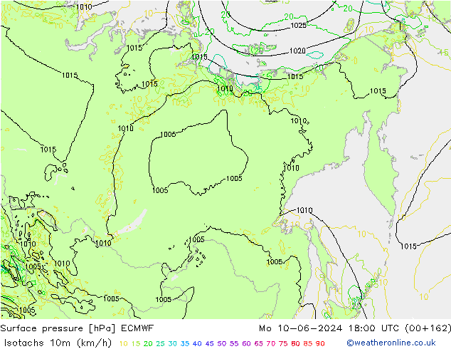 Isotachen (km/h) ECMWF ma 10.06.2024 18 UTC
