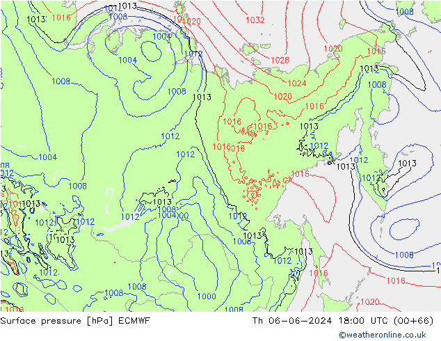 Surface pressure ECMWF Th 06.06.2024 18 UTC