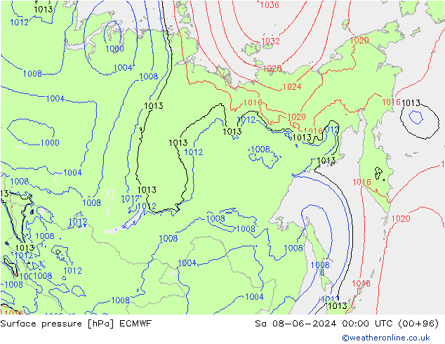 Pressione al suolo ECMWF sab 08.06.2024 00 UTC