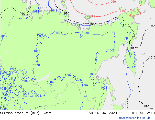 Pressione al suolo ECMWF dom 16.06.2024 12 UTC