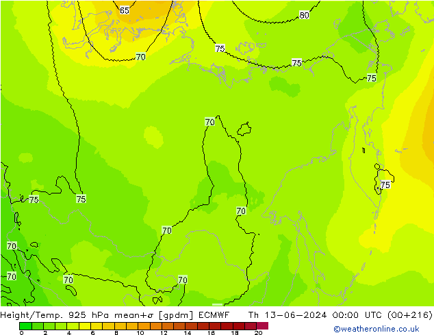 Hoogte/Temp. 925 hPa ECMWF do 13.06.2024 00 UTC