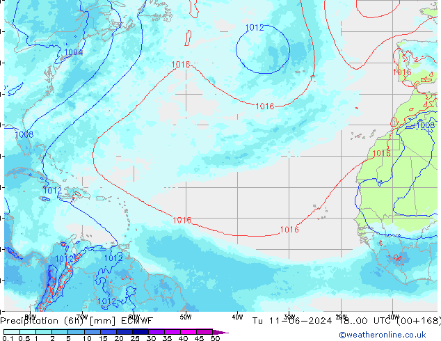 Précipitation (6h) ECMWF mar 11.06.2024 00 UTC