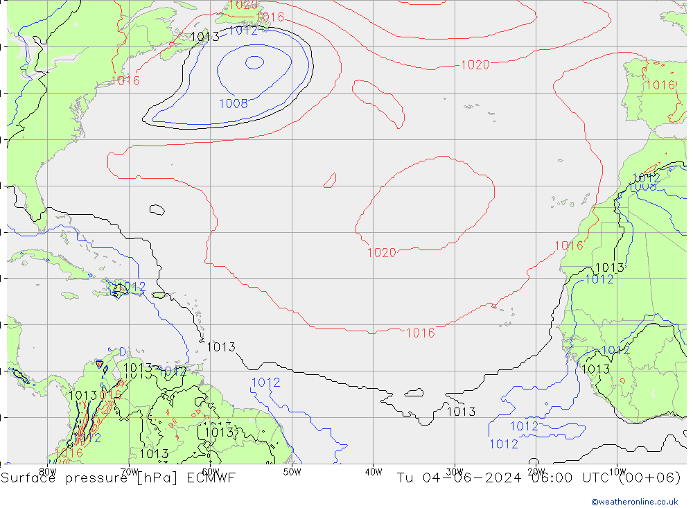 приземное давление ECMWF вт 04.06.2024 06 UTC