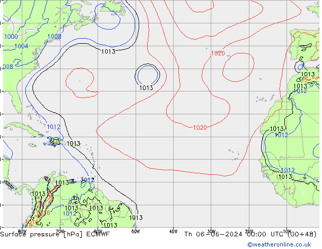 Pressione al suolo ECMWF gio 06.06.2024 00 UTC