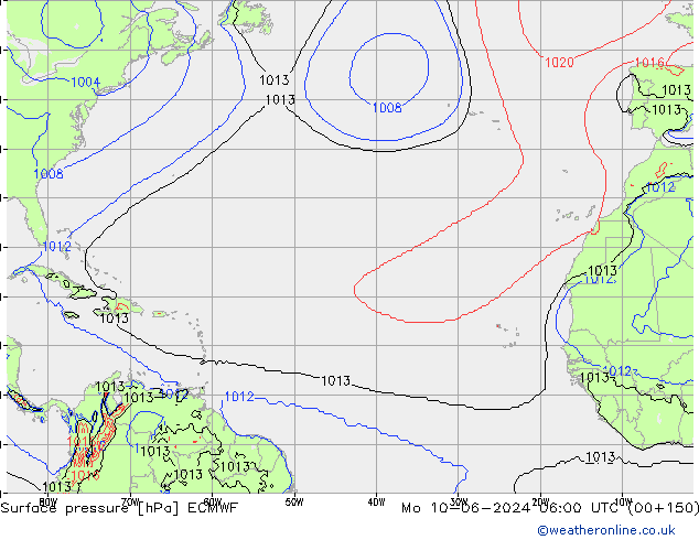 Surface pressure ECMWF Mo 10.06.2024 06 UTC